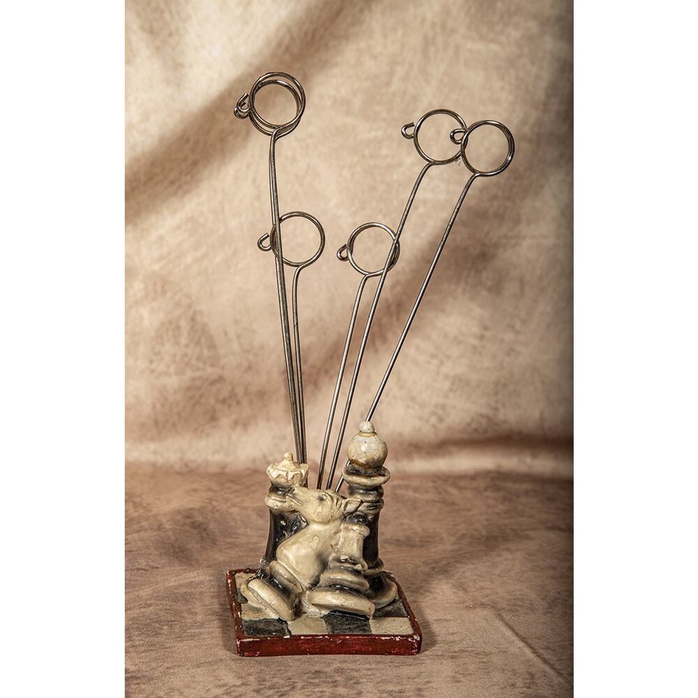 Vintage Chess Pieces Photo Note Holder Collectible Home Decor Horse Checkered